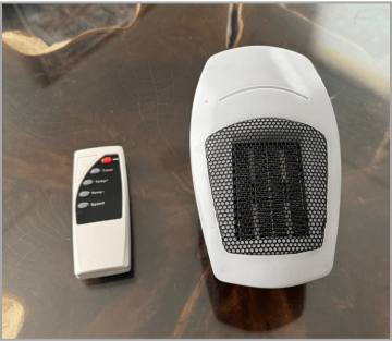 Another angle of the compact heater.